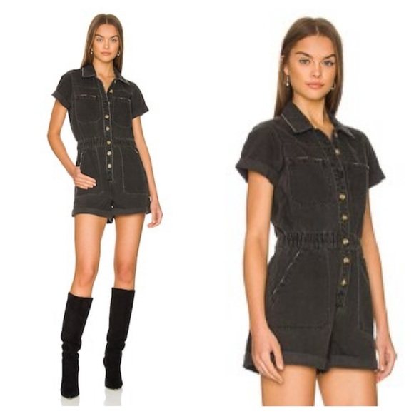 Show Me Your MuMu Pants - Show Me Your Mumu Cannon Romper Washed Black Jeans Denim Short Sleeve XS
